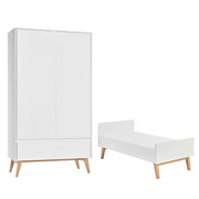 Lit évolutif 70x140 et armoire 2 portes Pinio Swing - Blanc et bois
