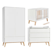 Chambre complète lit évolutif 60x120 commode à langer et armoire 2 portes Pinio Swing - Blanc et bois