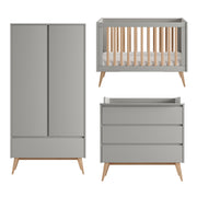Chambre complète lit évolutif 60x120 commode à langer et armoire 2 portes Pinio Swing Gris et bois