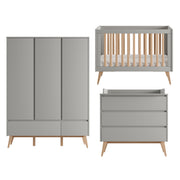 Chambre complète lit évolutif 60x120 commode à langer et armoire 3 portes Pinio Swing Gris et bois