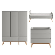Chambre complète lit évolutif 70x140 commode à langer et armoire 3 portes Pinio Swing Gris et bois