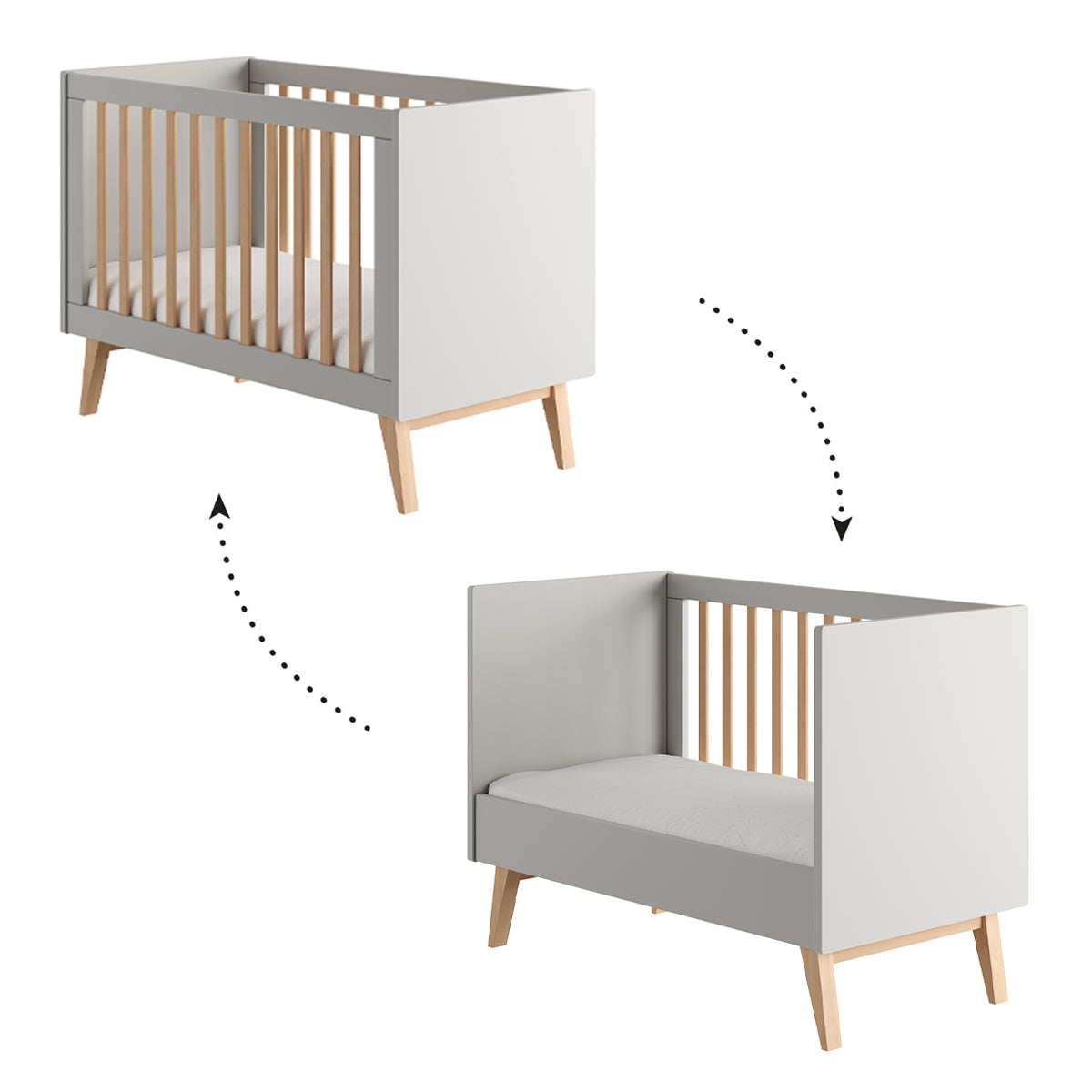 Lit évolutif 60x120 et armoire 2 portes Pinio Swing Gris et bois - vue 2