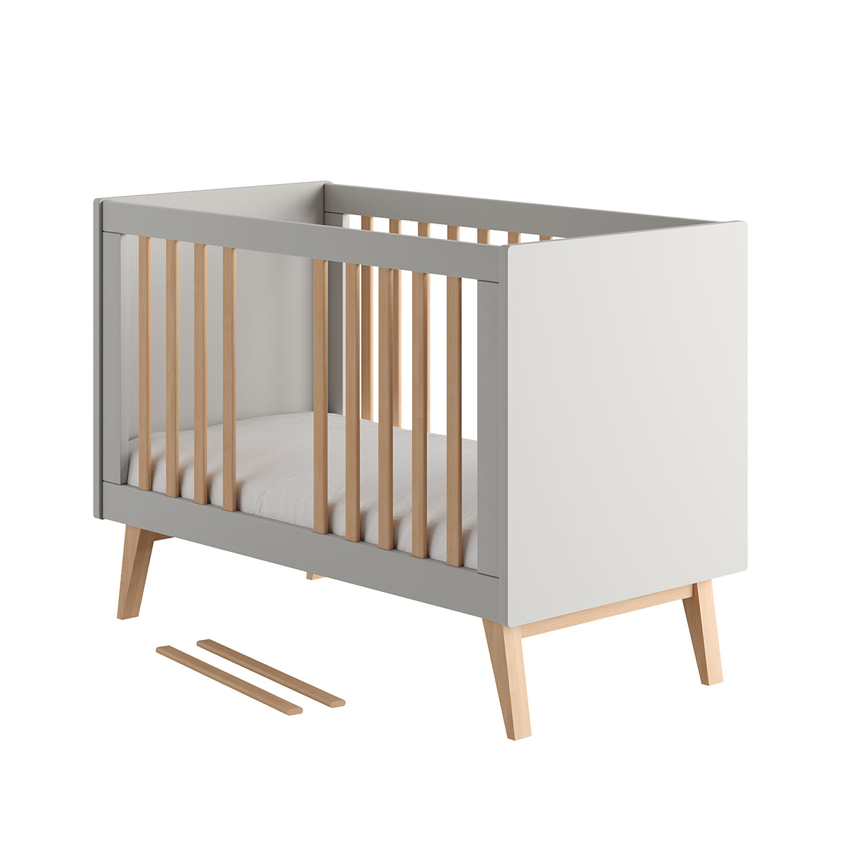 Lit évolutif 60x120 et commode 4 tiroirs 1 porte Pinio Swing Gris et bois - vue 3