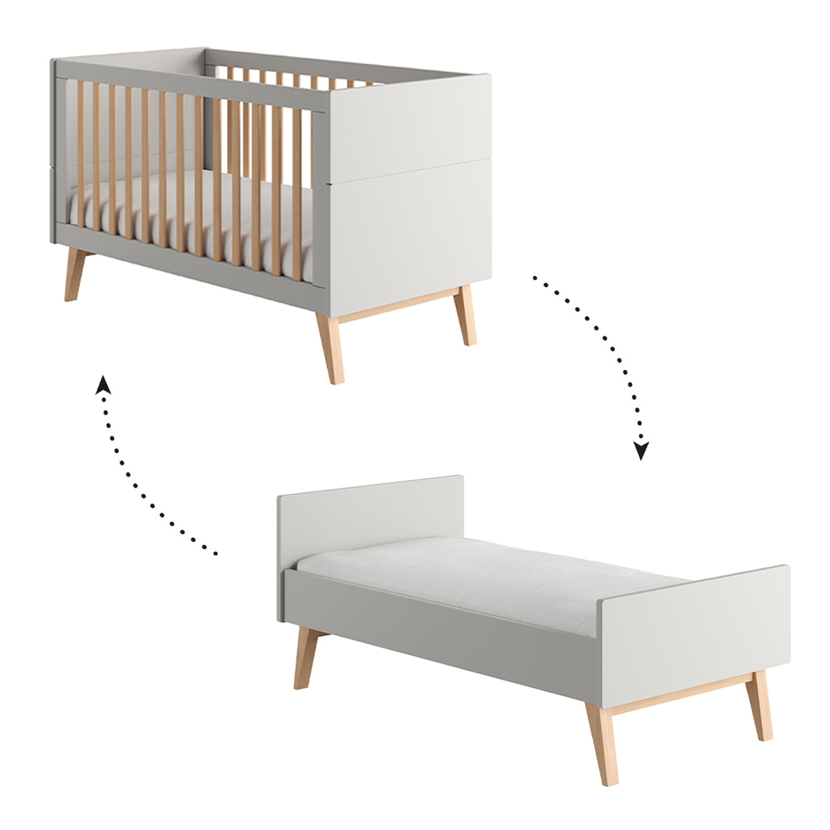 Lit évolutif 70x140 Pinio Swing Gris et bois