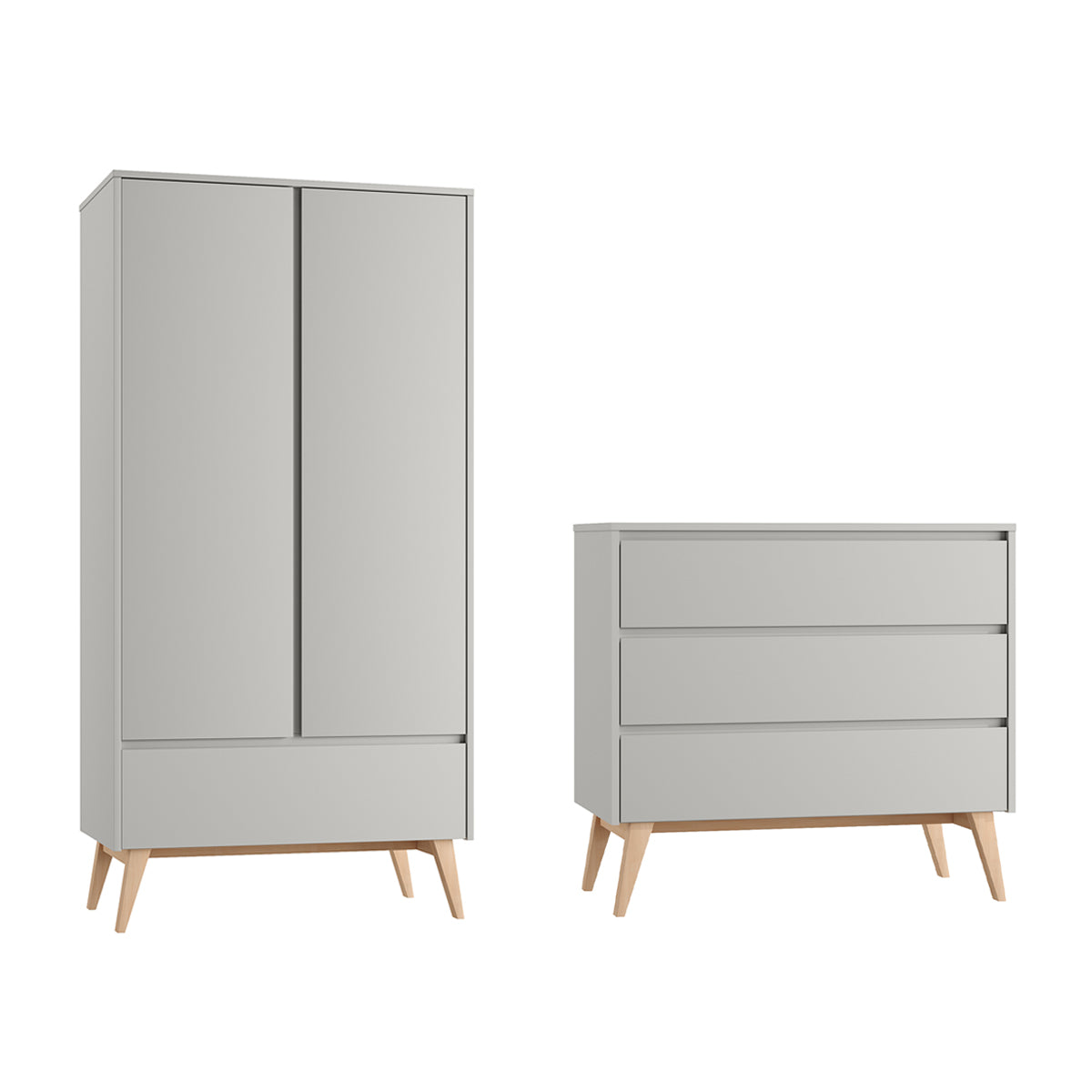 Commode 3 tiroirs et armoire 2 portes Pinio Swing Gris et bois