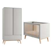 Lit évolutif 60x120 et armoire 2 portes Pinio Swing Gris et bois