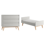 Lit évolutif 70x140 et commode 3 tiroirs Pinio Swing Gris et bois