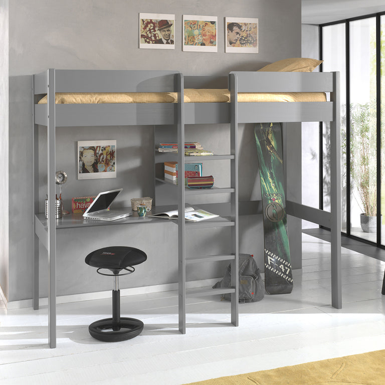 Lit Mezzanine 90x200 Sommier Inclus avec bureau Vipack Pino Gris - vue 2