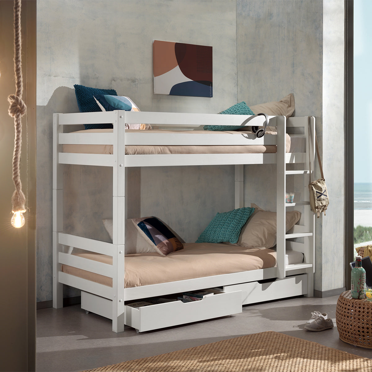 Lit Superposé 90x200 Hauteur 160 cm Sommier Inclus Vipack Pino - Blanc - vue 2