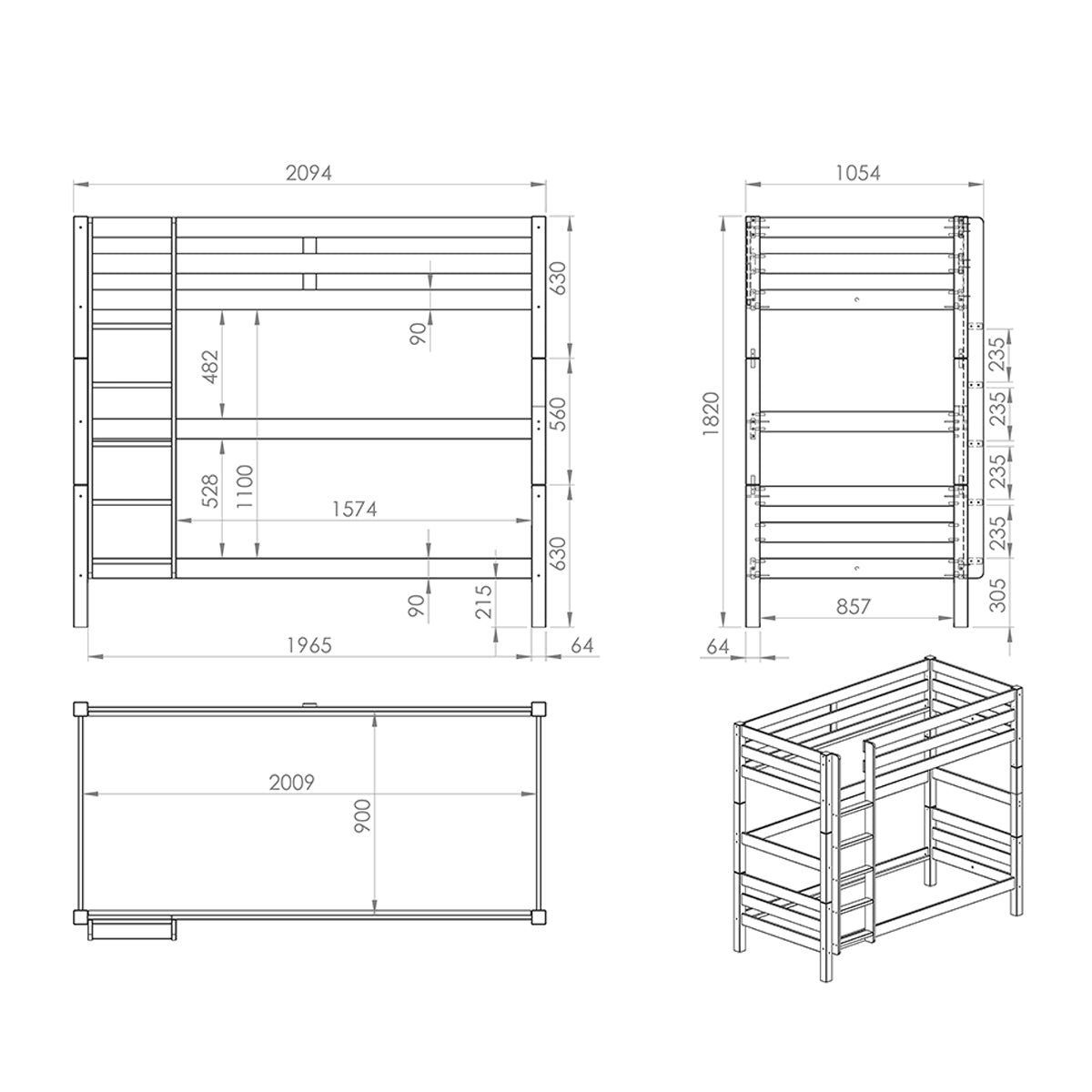 Lit Superposé 90x200 Hauteur 180 cm Sommier Inclus Vipack Pino - Bois - vue 4