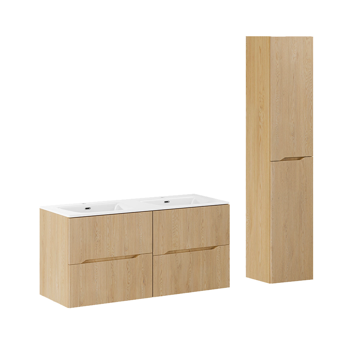 Ensemble meuble double vasque encastrée 120cm et colonne Isaline Bois - vue 2