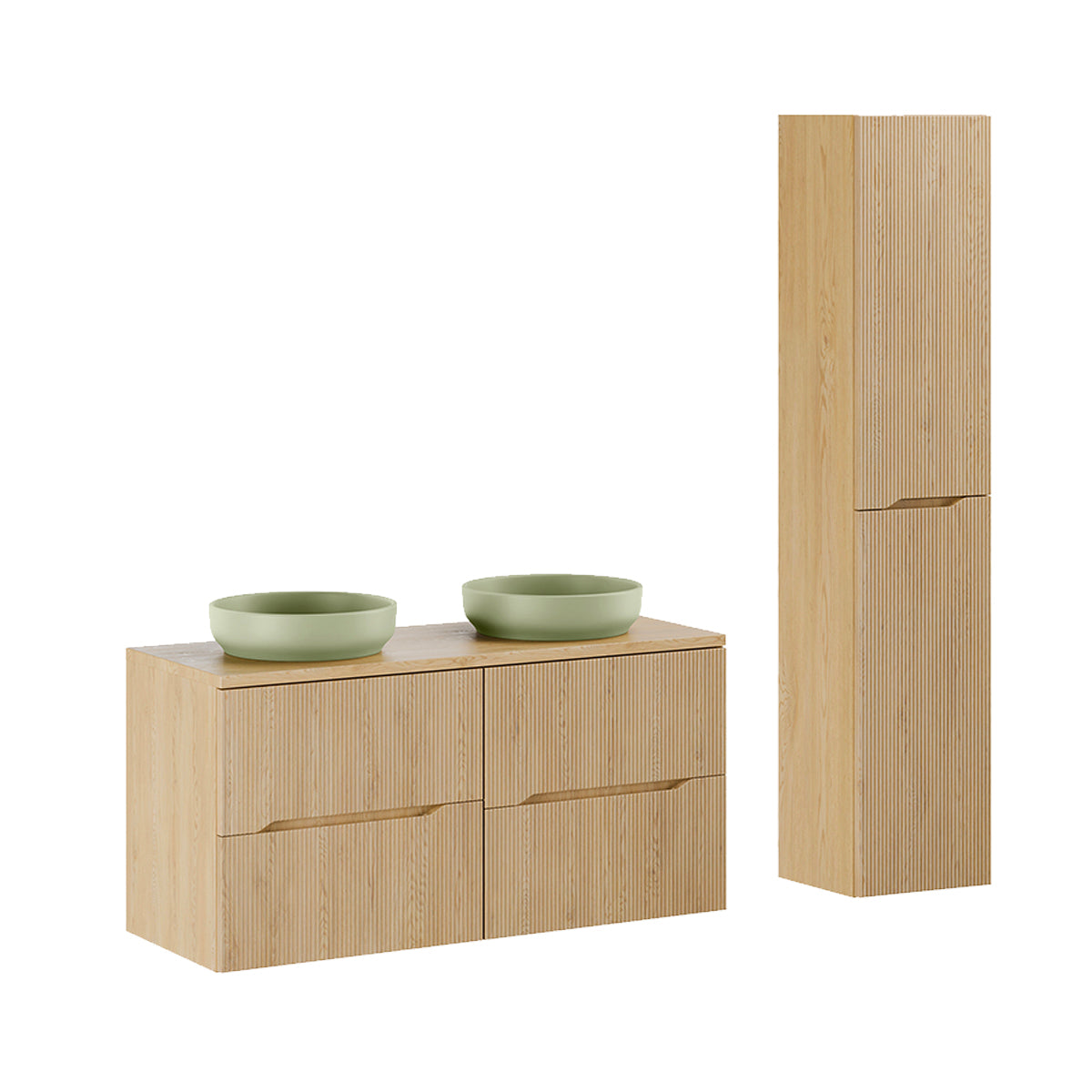 Ensemble meuble double vasque 120cm et colonne Isaline Bois - vue 2