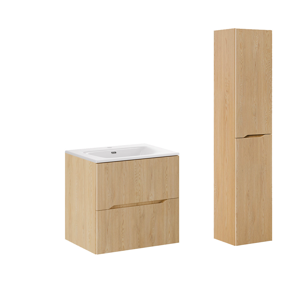 Ensemble meuble simple vasque encastrée 60cm et colonne Isaline Bois - vue 2