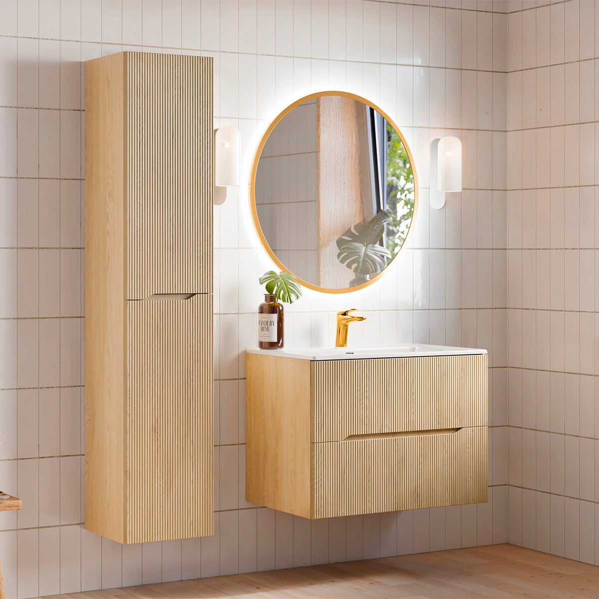 Meuble simple vasque encastrée 80cm Isaline Bois - vue 6