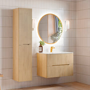 Ensemble meuble simple vasque encastrée 80cm et colonne Isaline Bois