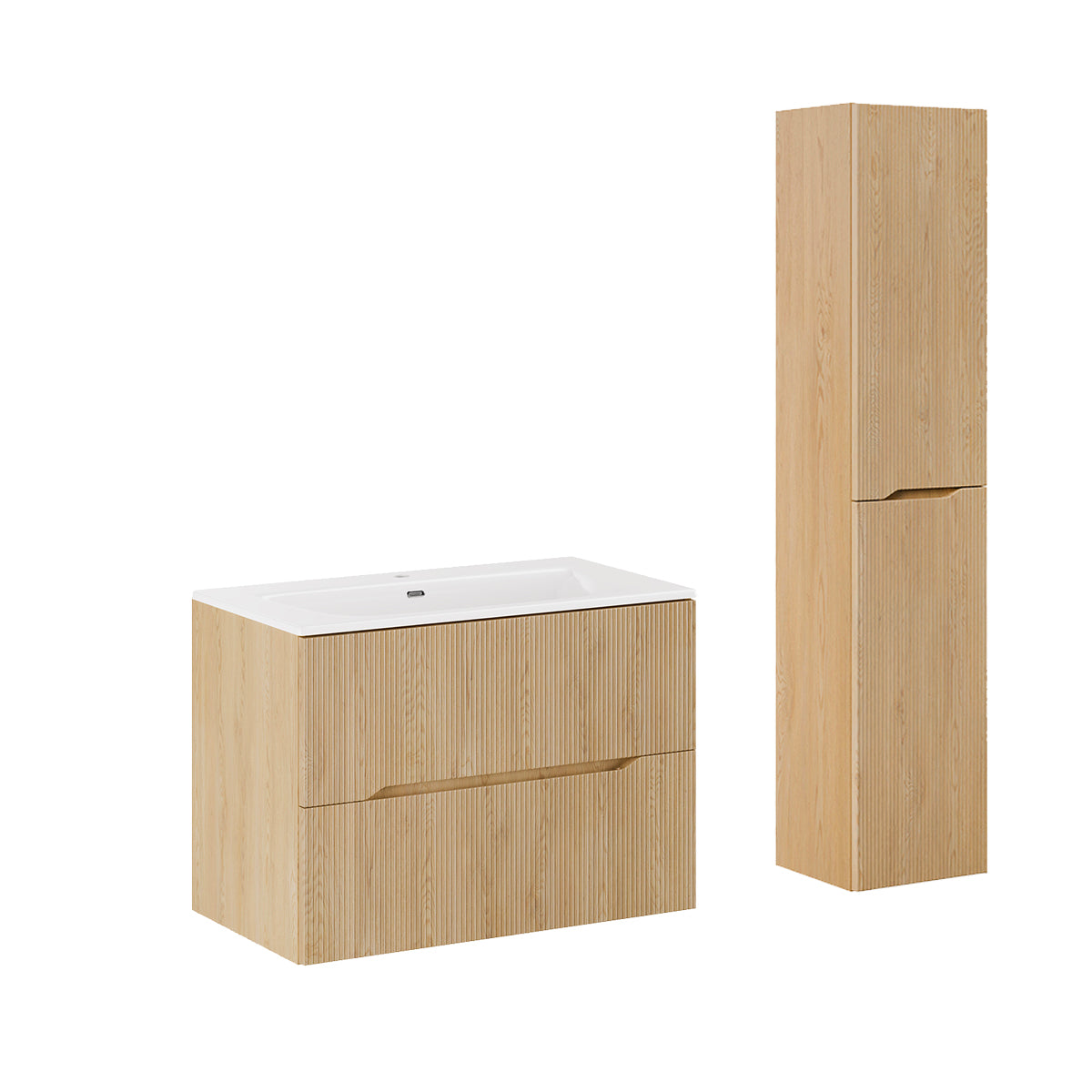 Ensemble meuble simple vasque encastrée 80cm et colonne Isaline Bois - vue 2