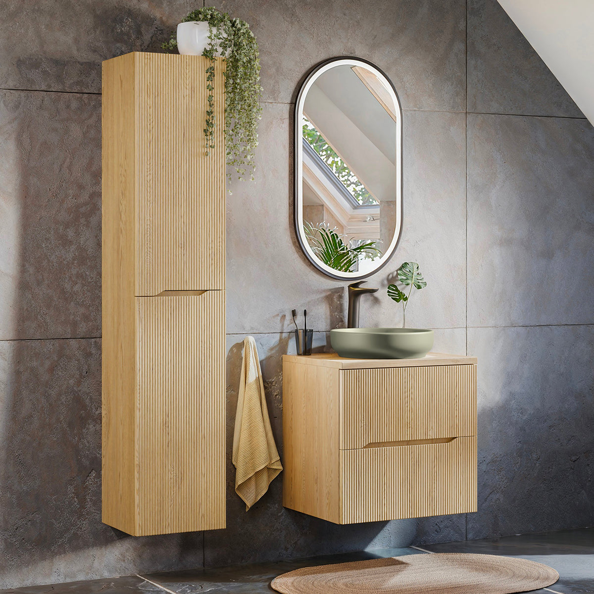 Ensemble meuble simple vasque 60cm et colonne Isaline Bois
