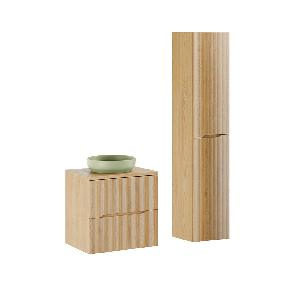 Ensemble meuble simple vasque 60cm et colonne Isaline Bois - vue 2