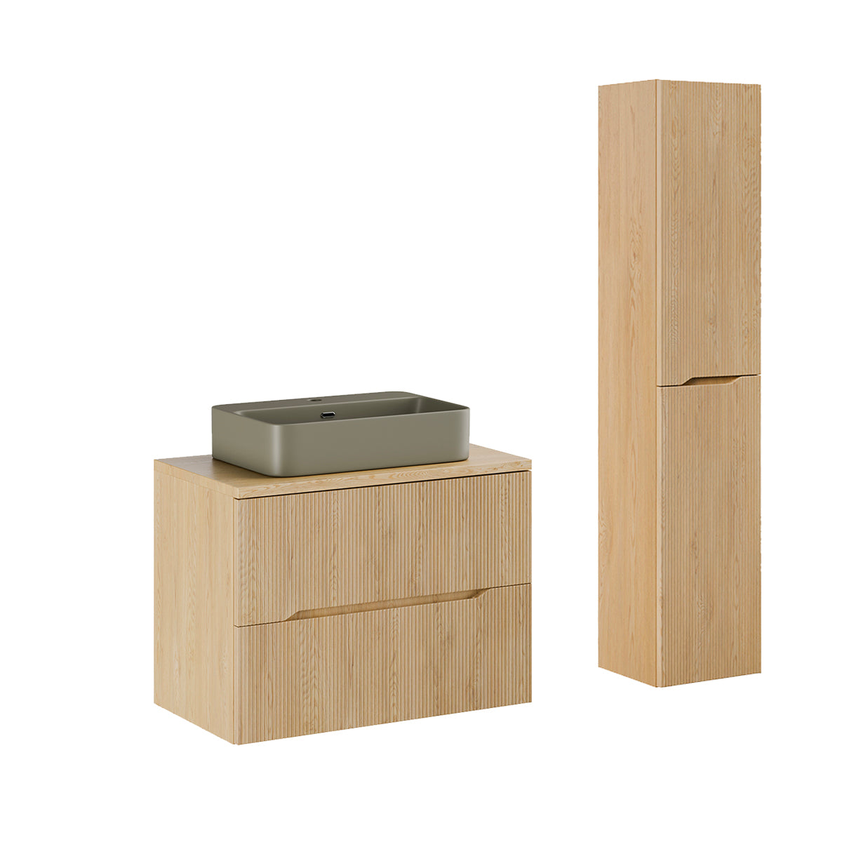 Ensemble meuble simple vasque 80cm et colonne Isaline Bois - vue 2