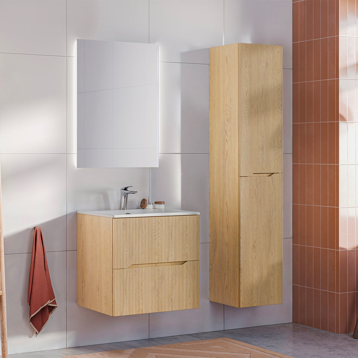 Meuble simple vasque encastrée 60cm Isaline Bois - vue 6