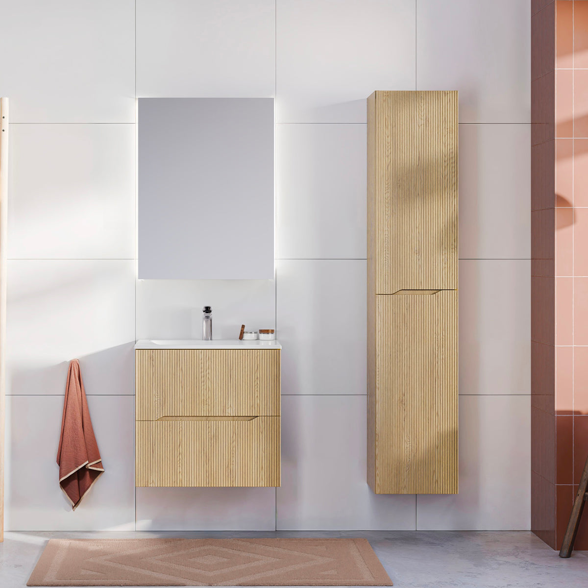 Meuble simple vasque encastrée 60cm Isaline Bois - vue 7