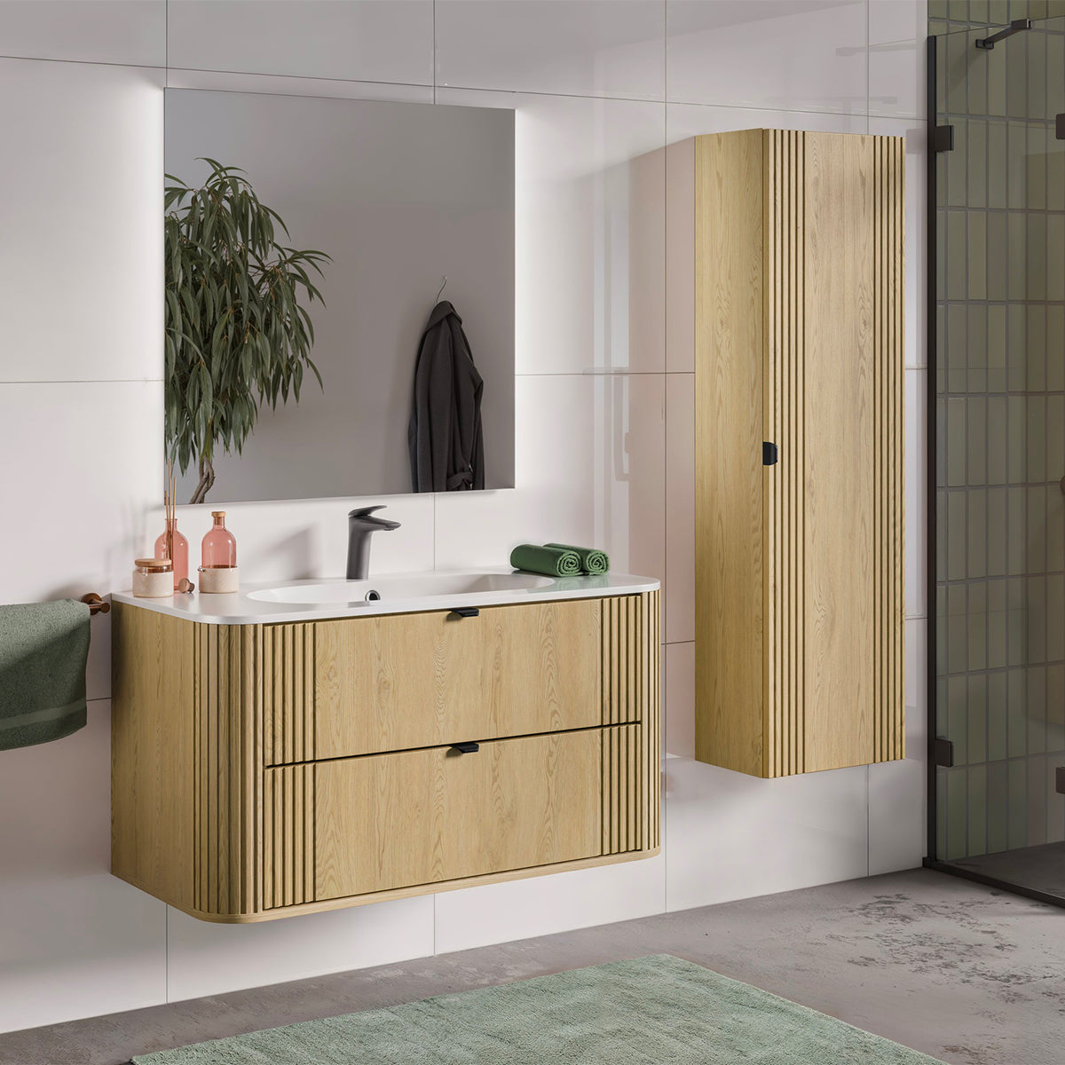 Meuble sous-vasque 100cm plan de toilette Mila Bois - vue 6