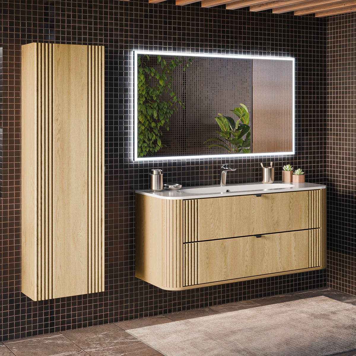 Meuble sous-vasque 120cm plan de toilette Mila Bois - vue 5