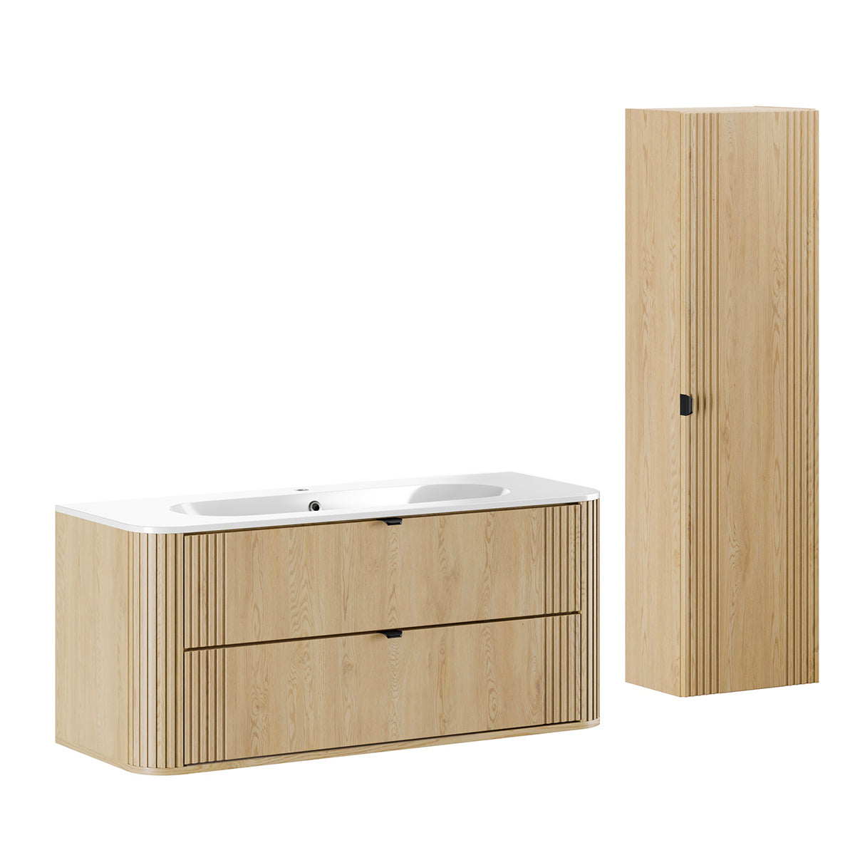 Ensemble meuble simple vasque encastrée 120cm et colonne Mila Bois - vue 2