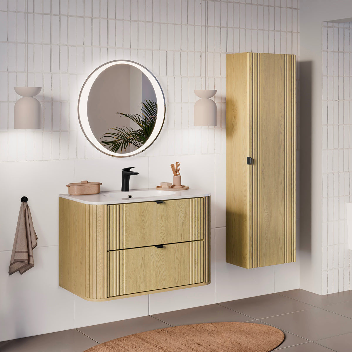Meuble simple vasque encastrée 80cm Mila Bois - vue 4