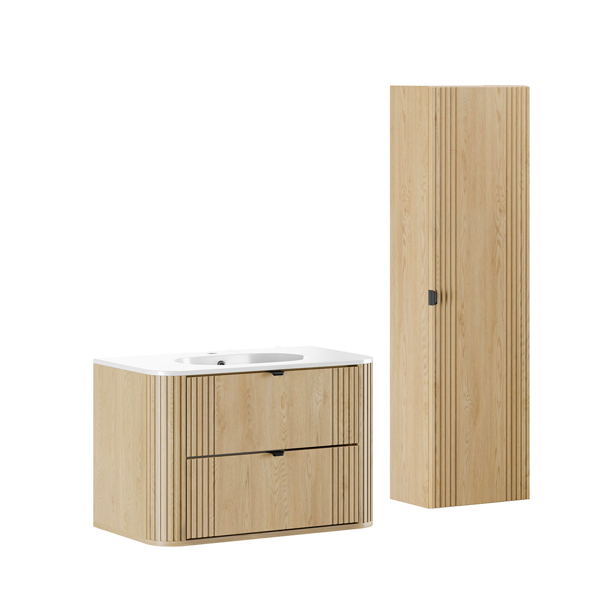 Ensemble meuble simple vasque encastrée 80cm et colonne Mila Bois - vue 2