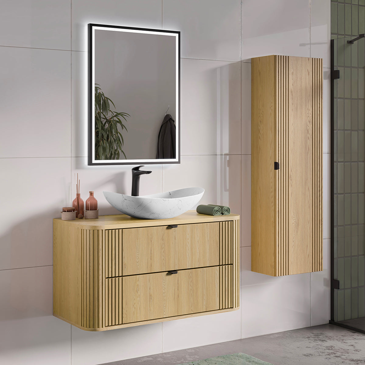 Meuble sous-vasque 100cm plan de toilette Mila Bois - vue 7