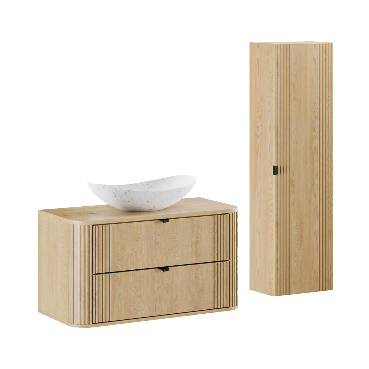 Ensemble meuble simple vasque 100cm et colonne Mila Bois - vue 2