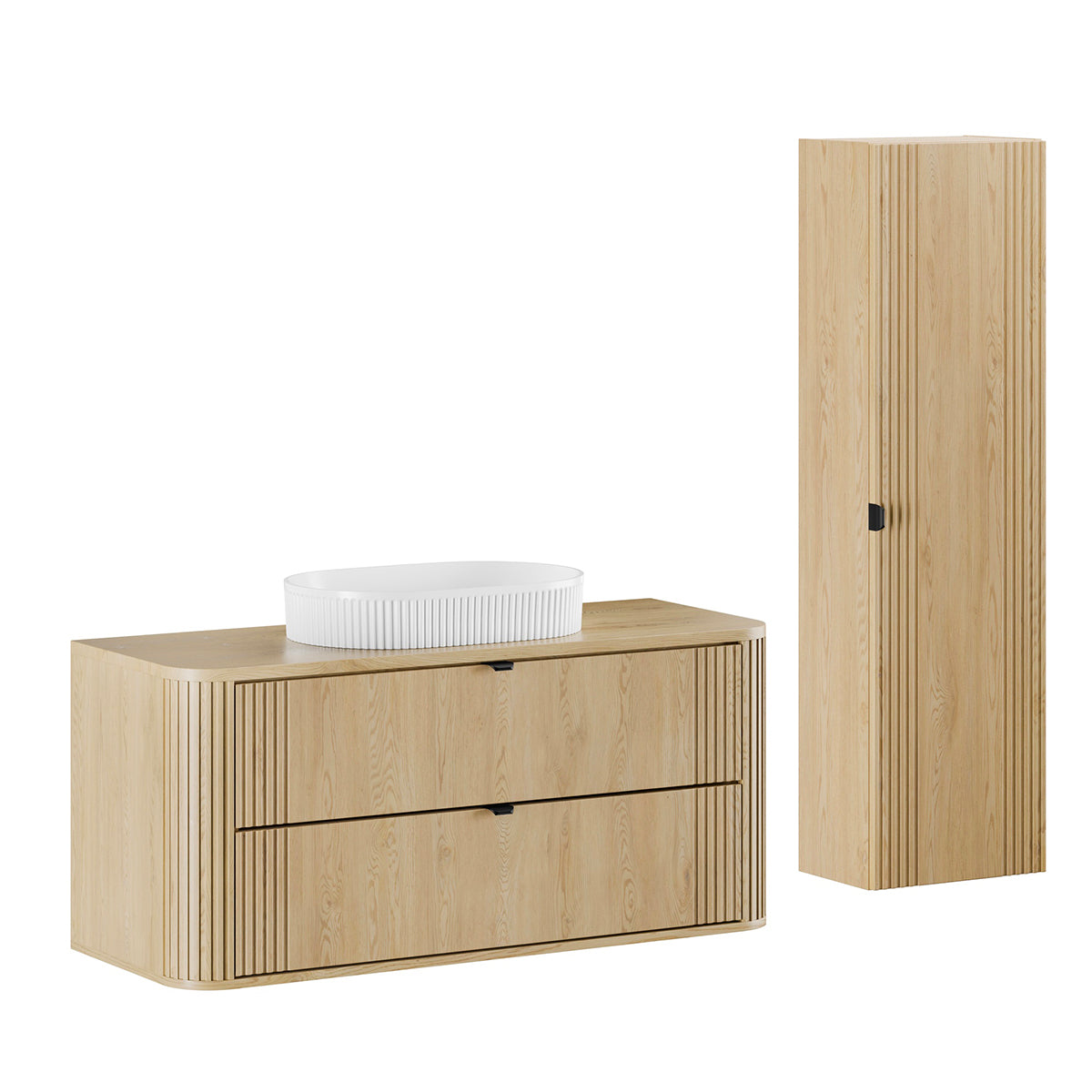 Ensemble meuble simple vasque 120cm et colonne Mila Bois - vue 2