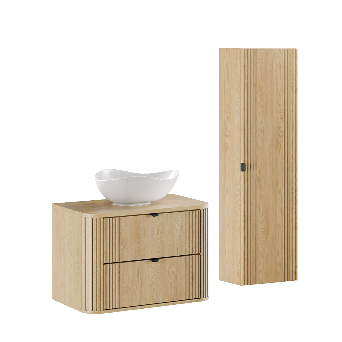 Ensemble meuble simple vasque 80cm et colonne Mila Bois - vue 2