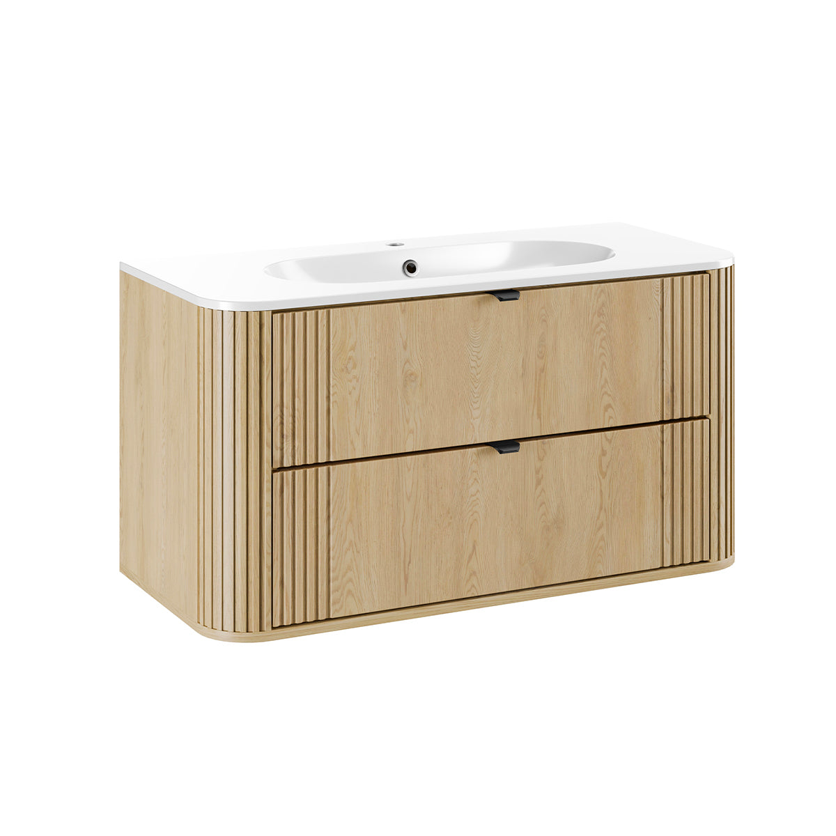 Ensemble meuble simple vasque encastrée 100cm et colonne Mila Bois - vue 3