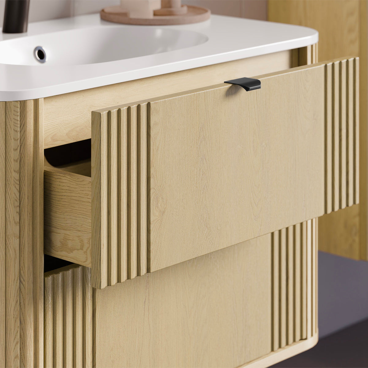 Ensemble meuble simple vasque encastrée 80cm et colonne Mila Bois - vue 7
