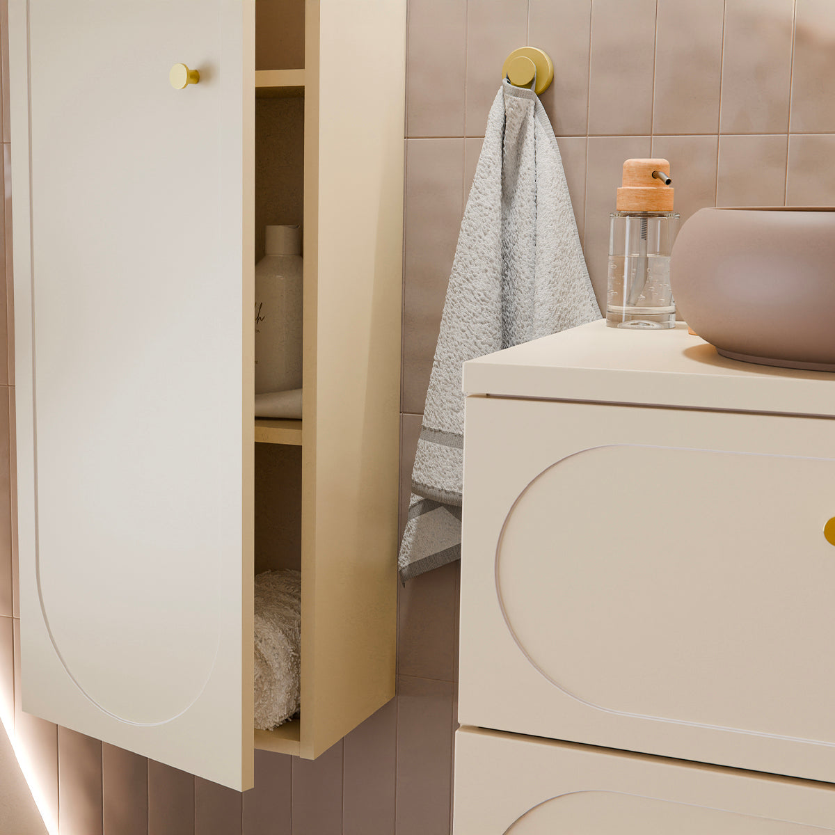Ensemble meuble simple vasque 80cm et colonne Sanae Beige sable - vue 6