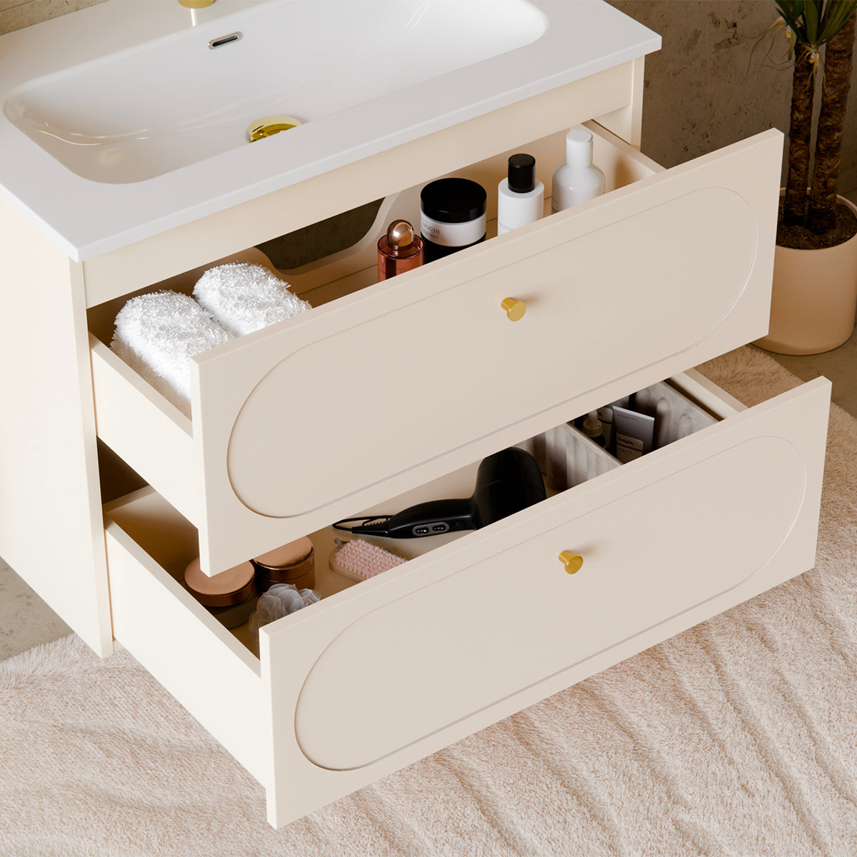Meuble simple vasque encastrée 60cm Sanae Beige sable - vue 8