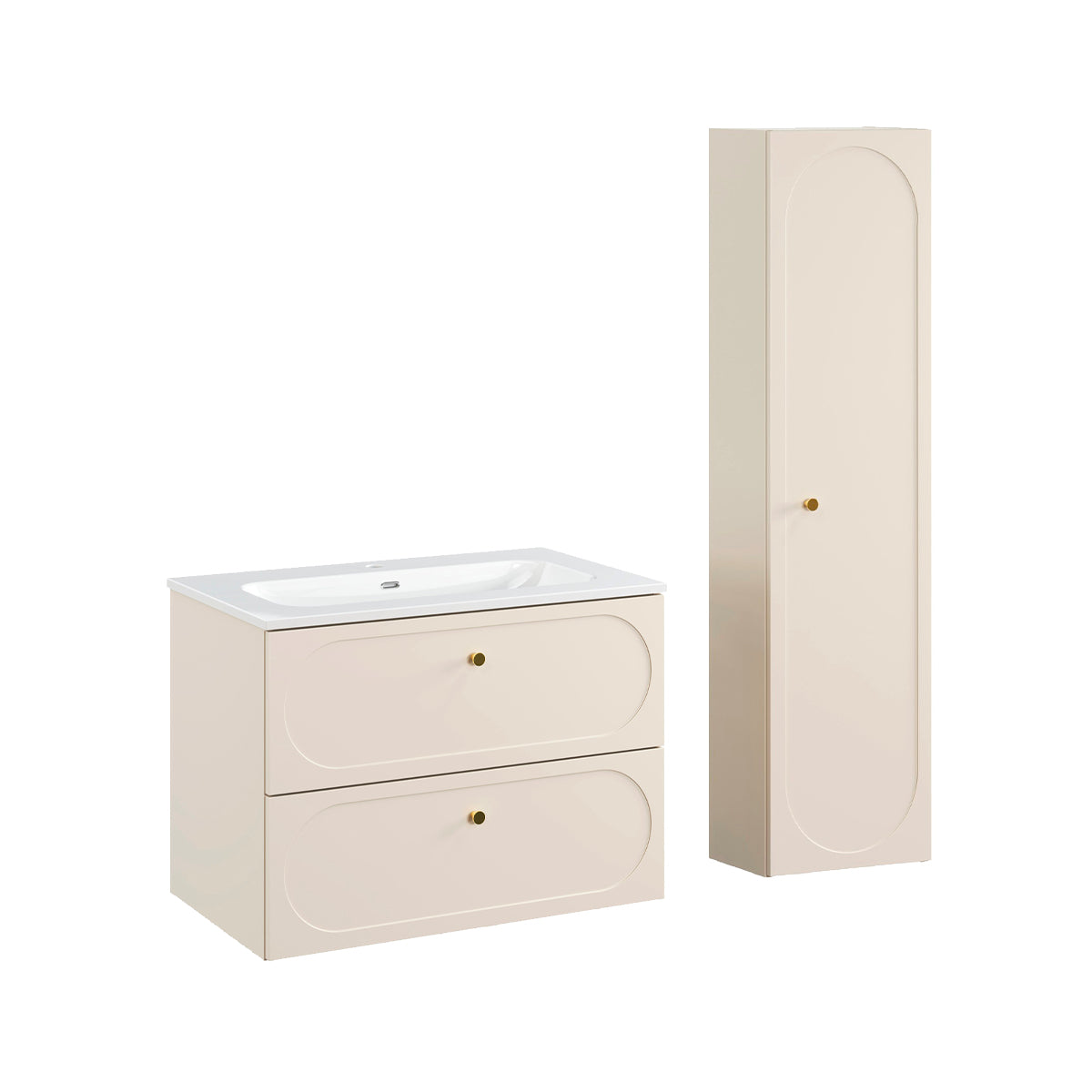 Ensemble meuble simple vasque encastrée 80cm et colonne Sanae Beige sable - vue 2