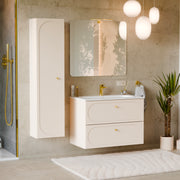 Ensemble meuble simple vasque encastrée 80cm et colonne Sanae Beige sable