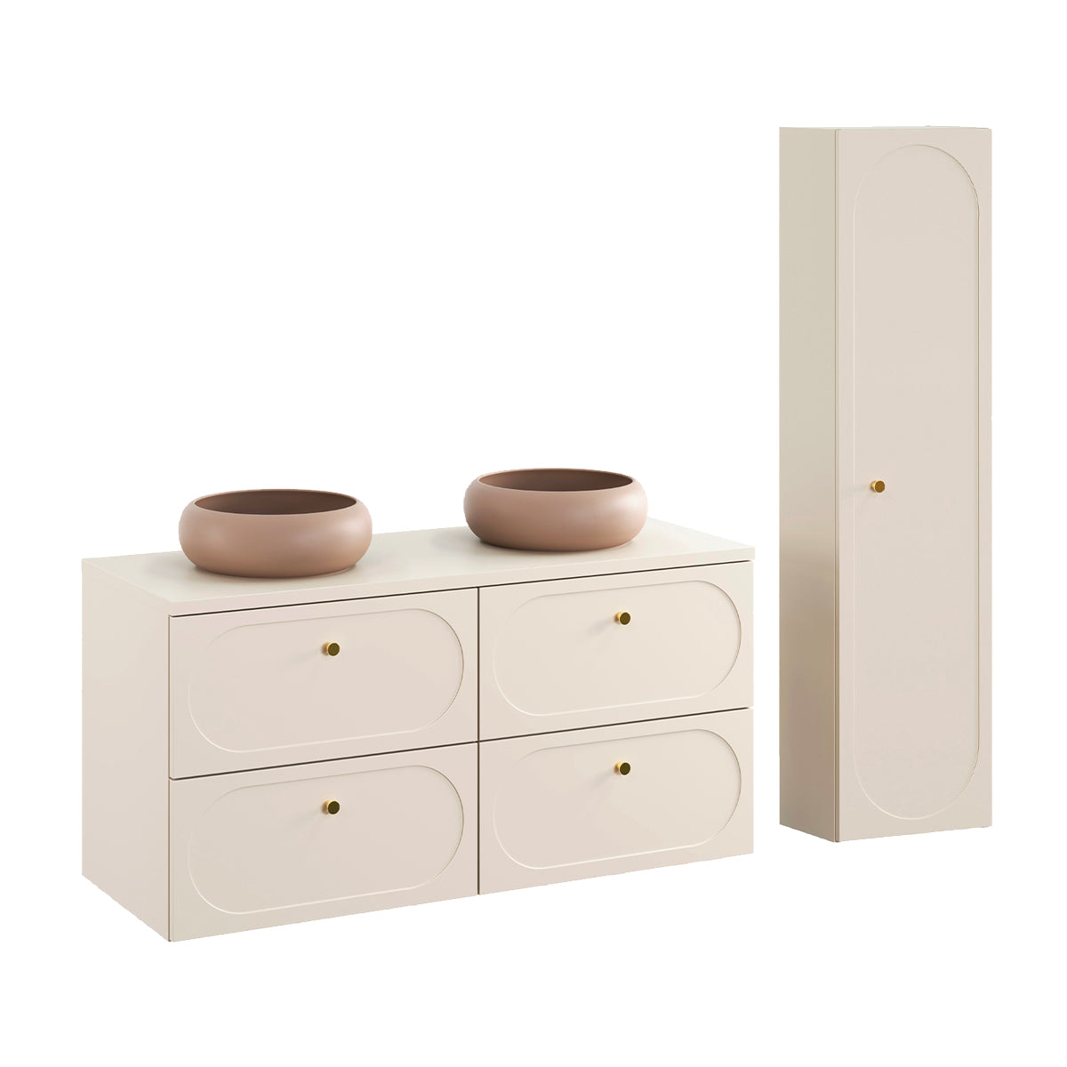 Ensemble meuble double vasque 120cm et colonne Sanae Beige sable - vue 2