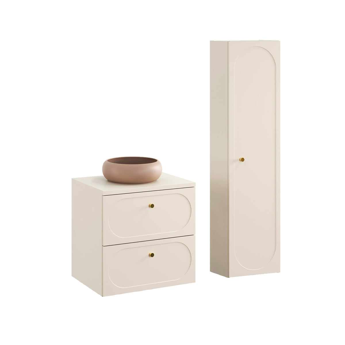 Ensemble meuble simple vasque 60cm et colonne Sanae Beige sable - vue 2