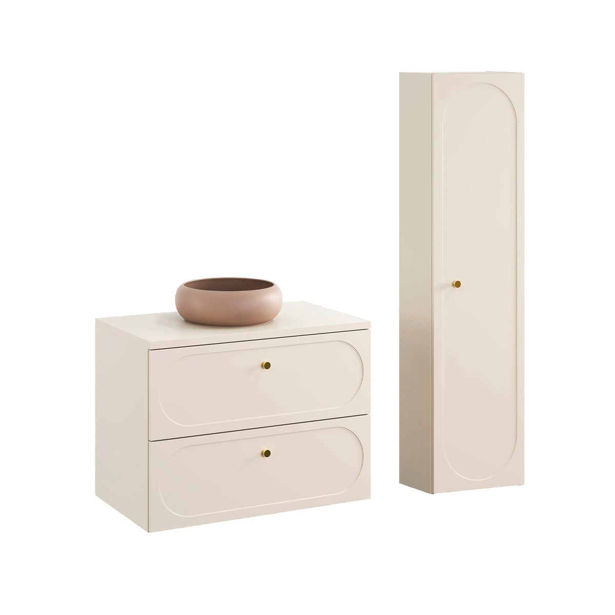 Ensemble meuble simple vasque 80cm et colonne Sanae Beige sable - vue 2