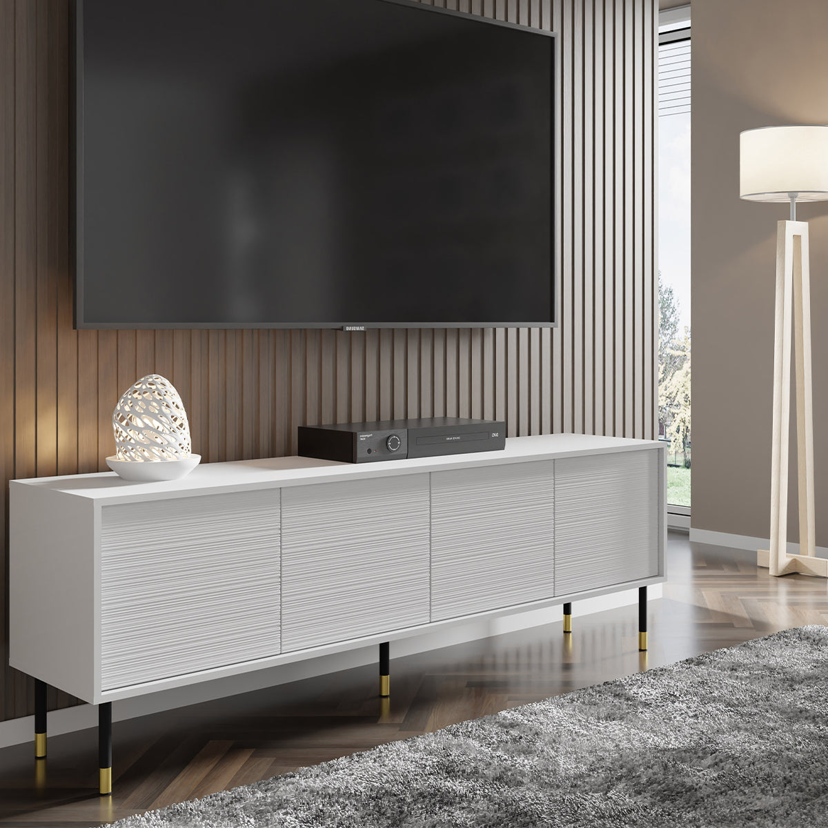 Meuble TV 4 portes 180 cm Rani Blanc - vue 3