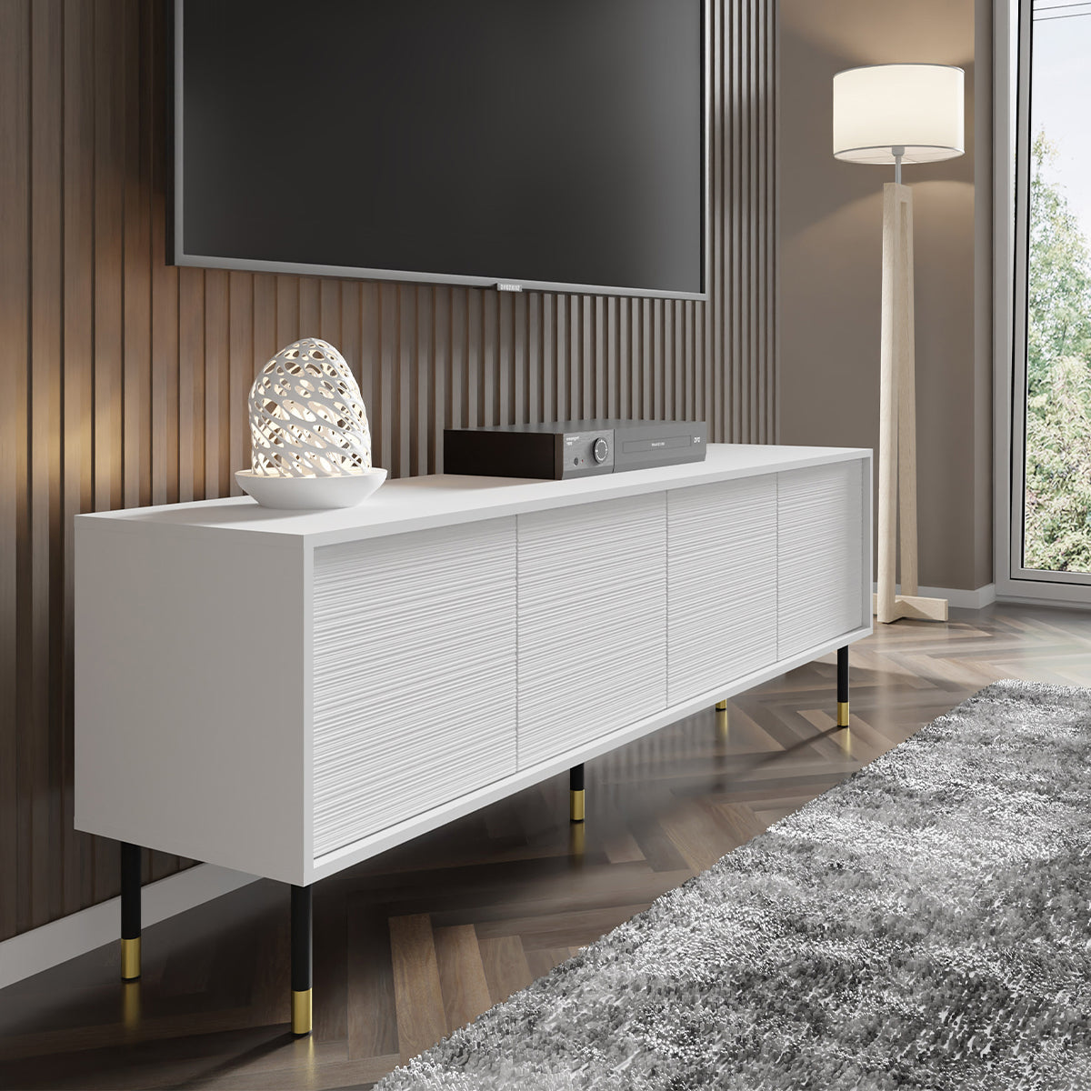 Meuble TV 4 portes 180 cm Rani Blanc - vue 4
