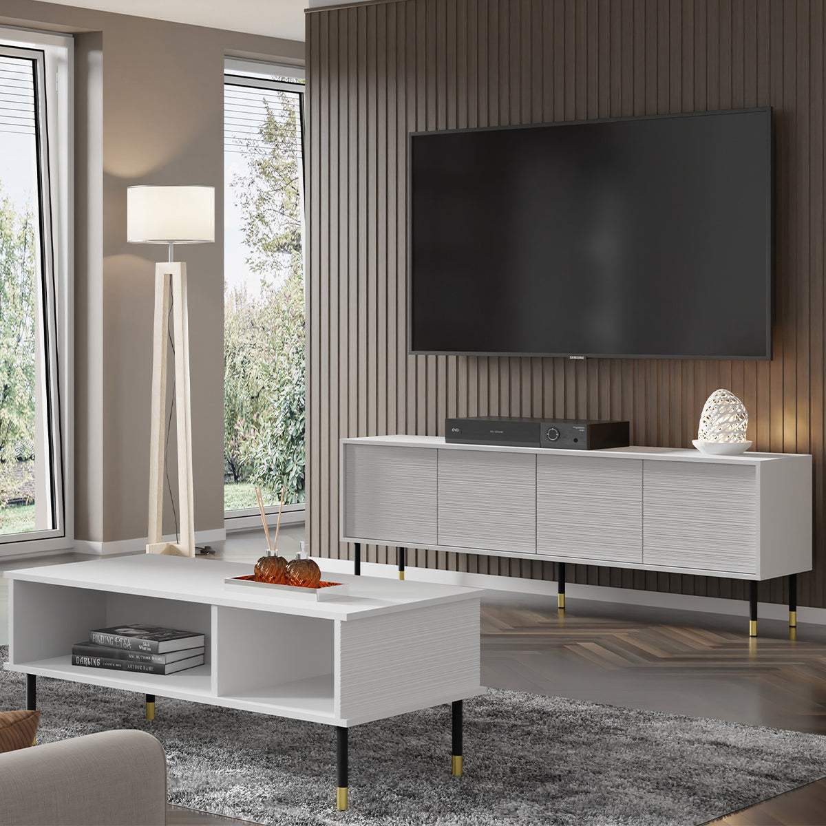 Meuble TV 4 portes 180 cm Rani Blanc - vue 5