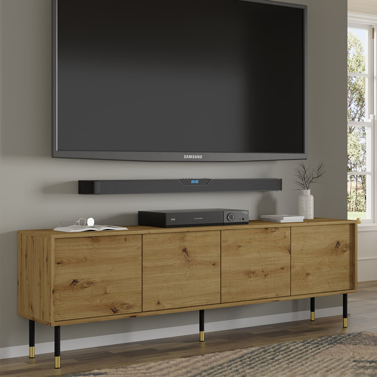 Meuble TV 4 portes 180 cm Rani Bois - vue 4