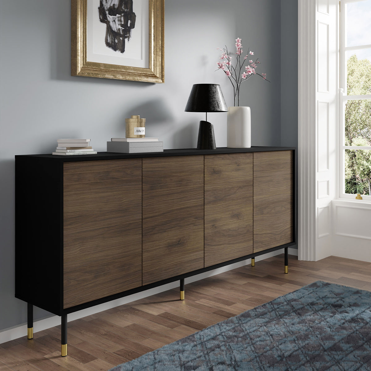 Buffet 4 portes Rani Bois et Noir - vue 3