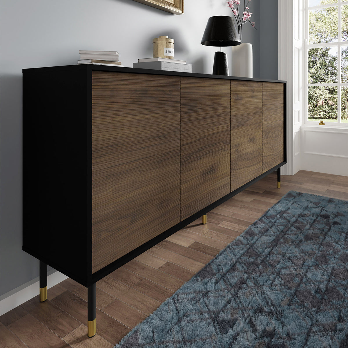 Buffet 4 portes Rani Bois et Noir - vue 4