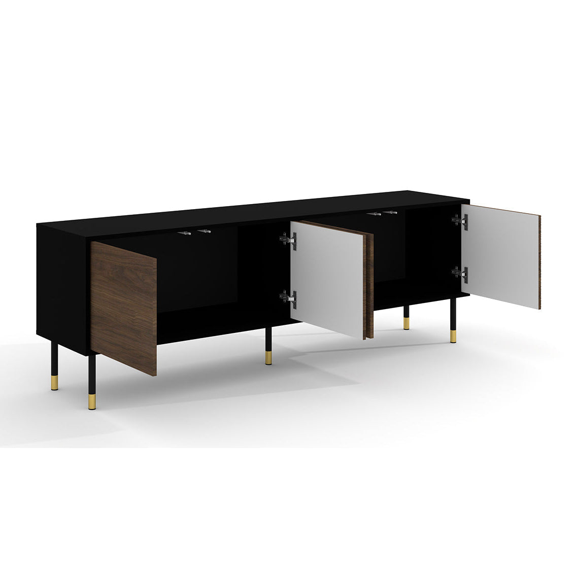 Meuble TV 4 portes 180 cm Rani Bois et Noir - vue 2